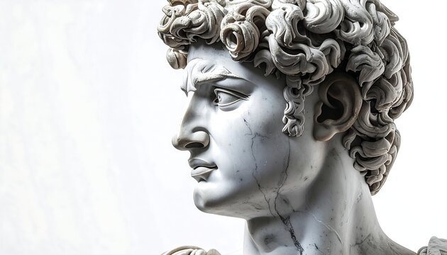 Profile view of a marble sculpture of a young male with detailed features - Powered by Adobe