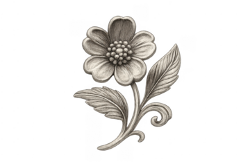 Ornate floral silver brooch with transparent background