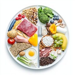 Healthy Balanced Diet Plate with Diverse Food Types and Essential Nutrients 3D Illustration