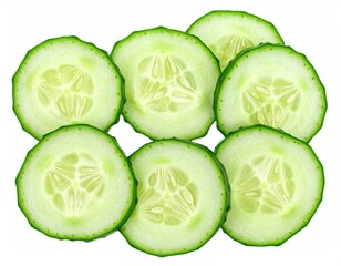 Fresh, sliced cucumber arrangement against a clean white backdrop