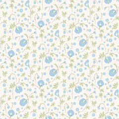 floral pattern. Small cute flowers garden on light background. Ditsy floral seamless pattern. Pretty small print. Light blue butterfly pea flower, surface design for fashion, wallpaper, textile,