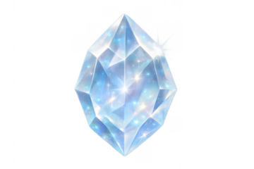 Glowing blue crystal gemstone with sparkles on transparent background