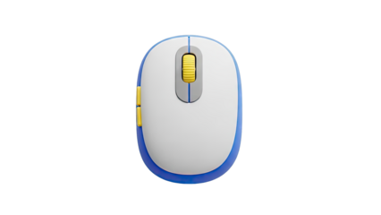 White computer mouse with blue and yellow accents