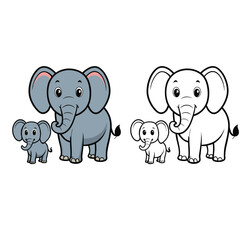 Fototapeta premium coloring book for kid a mother and baby elephant vector 