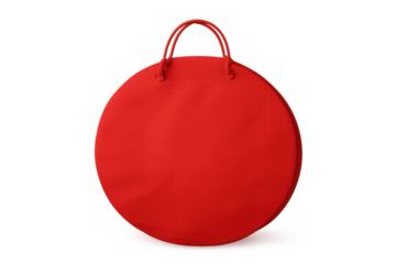 Red circular shopping bag with handles designing a modern consumerism and boutique concept, isolated with transparent background