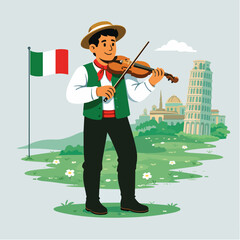 Colorful illustration of Italian traditional violin musician suitable for cultural festival and travel vector design
