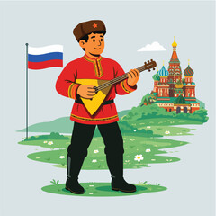 Colorful illustration of Russian traditional balalaika musician suitable for cultural festival and travel vector design
