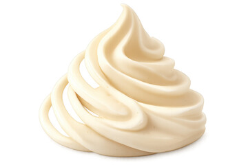 Swirling vanilla whipped cream dollop, sweet dessert frosting, delicious dairy foam topping with transparent background