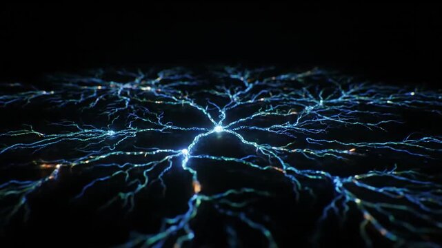 A 4K cinematic view of neural network activity in a dark environment