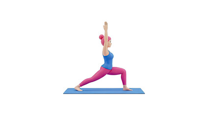 Fototapeta premium Woman in Warrior I Pose on Yoga Mat
