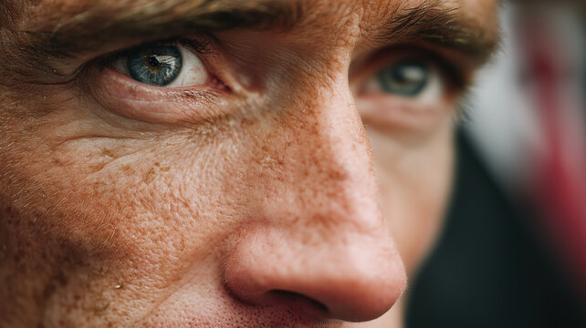 Close-Up of Elderly Person&rsquo;s Sad Eyes Reflecting War Damage and Loss