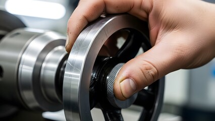 Mechanic Assembling Machinery Parts in Workshop.