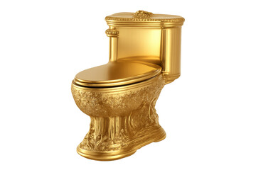 Golden ornate toilet representing wealth, luxury, and extravagance on transparent background