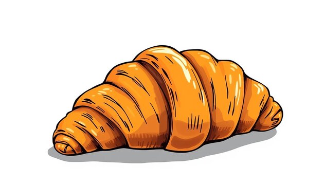 A rustic, hand-drawn style croissant illustration, showing flaky layers and golden brown color,   pastry shop,   clip art
