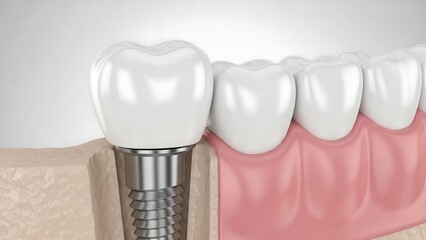 A natural human tooth replaced with a titanium implant fixed