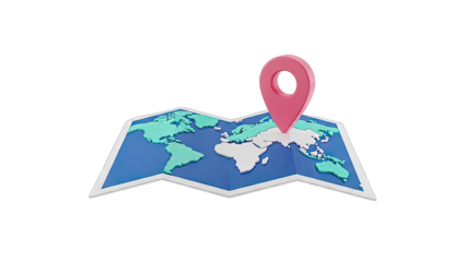 World Map with Pink Location Pin