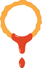 Fried Onion Ring with Dripping Ketchup Flat Illustration. Clean Icon Design Element on Isolated White Background