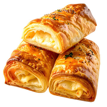 Zagorski &scaron;trukli, a traditional Slovenian rolled cheese pastry, beautifully presented and isolated on a white background.