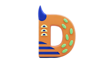 3D Render of a Cartoon Letter D with Monster Elements