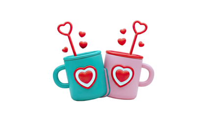 Two Mugs with Heart Decorations and Heart Stirrers