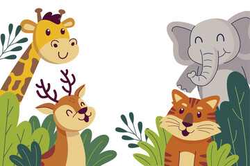 Naklejka premium Cute Jungle Animals Cartoon Illustration Collection