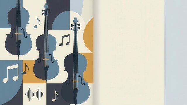 Two Cellos with Musical Notes in Retro Style