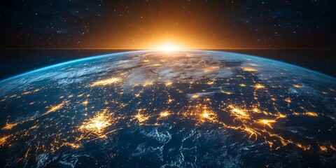 Aerial view of Earth globe surrounded by multiple highways, traffic lights glowing at night in city centers  Concept for global business technology and digital connectivity, Generative AI