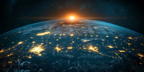 Aerial view of Earth globe surrounded by multiple highways, traffic lights glowing at night in city centers  Concept for global business technology and digital connectivity, Generative AI