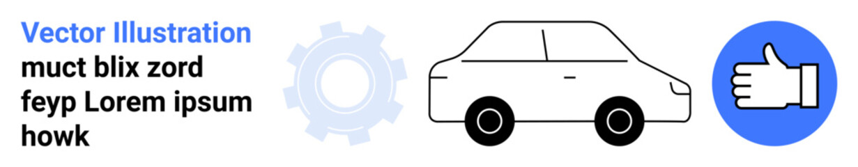 Obraz premium Automotive industry, mechanism, approval, positive feedback, repair services, car technology. A car, gear icon and thumbs-up symbol in simple icons. Automotive and mechanism concepts