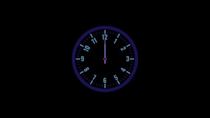 A rotating clock animation featuring a round clock face, clear hour numbers, and rotating hour, minute, and second hands on a black background. Ideal for time, schedules, and deadlines.