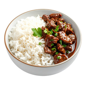 Traditional beef serunding, golden-brown spiced meat floss served with rice, artistically presented on a dark rustic backdrop for a cultural food presentation