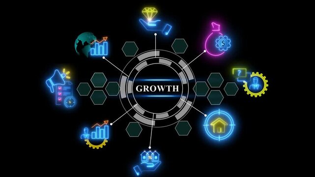 Dynamic futuristic growth concept with glowing gears and business illustrating success and development