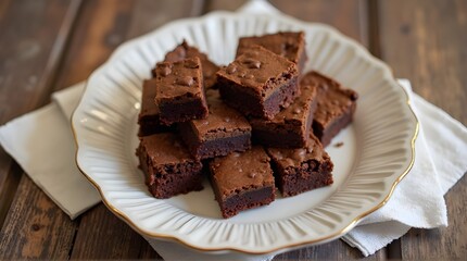chocolate brownie pieces served on a white plate