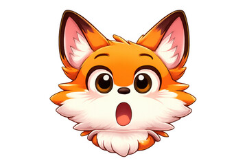 Obraz premium Cartoon fox character head showing a surprised or shocked expression with wide open eyes, transparent background