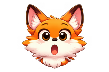 Cartoon fox character head showing a surprised or shocked expression with wide open eyes, transparent background
