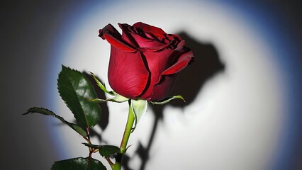 Red Rose Close-Up in Spotlight: Studio Shot Highlighting Romance, Beauty, and Shadow