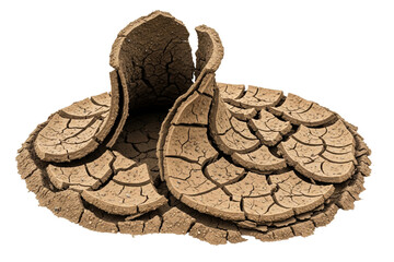 Dry cracked earth soil mound formation showing arid drought texture on a transparent background