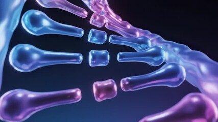 Glowing purple and blue dna double helix structure on dark background