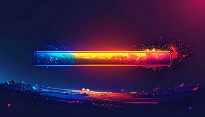 Glowing progress bar with colorful particles over a dark landscape