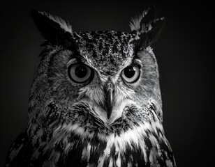 Fototapeta premium Black and White Owl Portrait, Fine Art Wildlife Photography