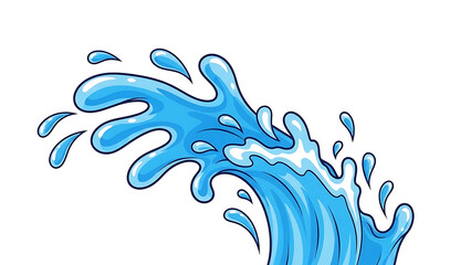 Splashing blue water wave illustration on white background.