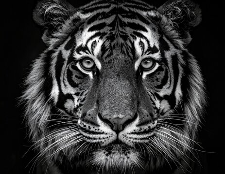 Black and White Tiger Portrait, Dramatic Wildlife Photography