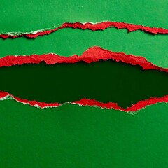 Torn green paper reveals red edges and a dark green backdrop