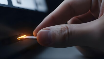 Person Lighting Match with Fingers.