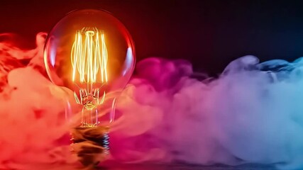 Brilliant Idea Vintage Light Bulb Surrounded by Colorful Smoke