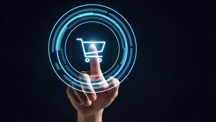 E commerce shopping cart icon on a digital interface