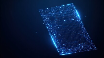 A stunning illustration depicting a futuristic digital tablet composed of interconnected blue lines and glowing nodes. ..Created with Generative AI, not depicting real subjects.