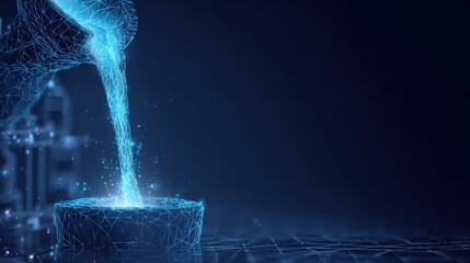 Digital data pours from a vessel in a futuristic visualization, representing the flow of information and technology. ..Created with Generative AI, not depicting real subjects.