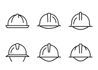 Fototapeta premium Variety of Hard Hat Designs Representing Construction and Safety Measures, Line Art