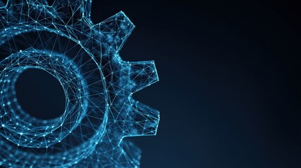 An abstract digital gear, glowing and intricately designed, symbolizes innovation and technological advancement against a backdrop of deep. ..Created with Generative AI, not depicting real subjects.